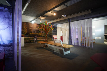 A park, street, and train station in one building. We have a new showroom 